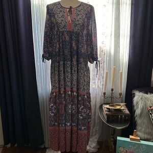 TOK blue and red floral maxi dress